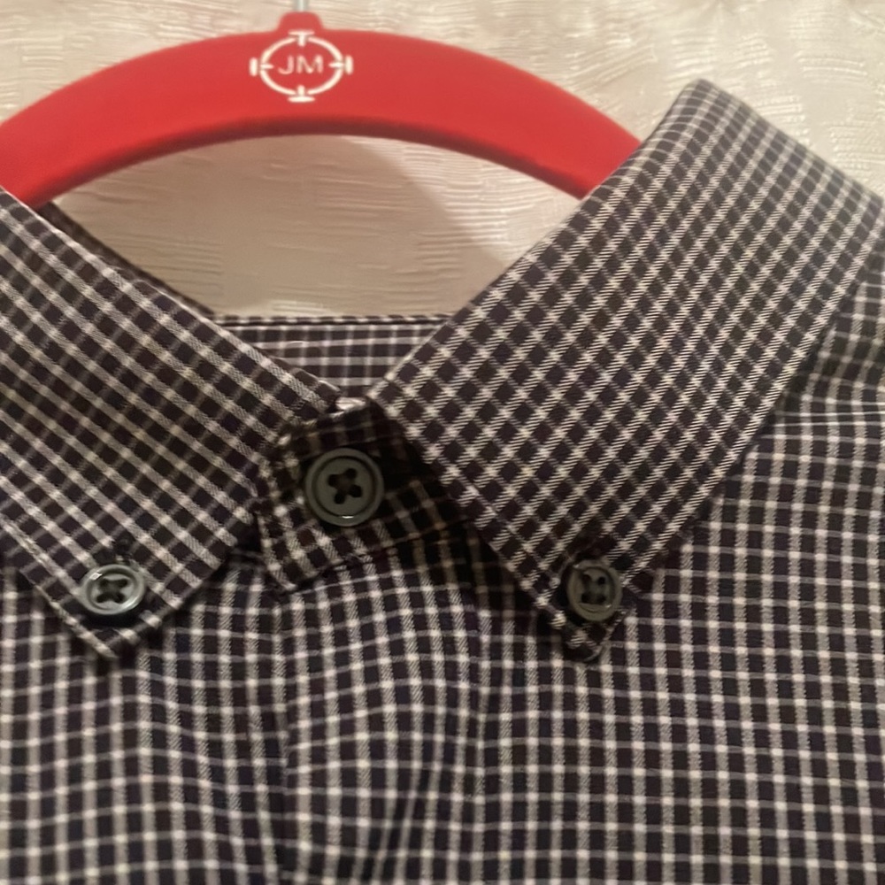 express for Men fitted black and white check button down
